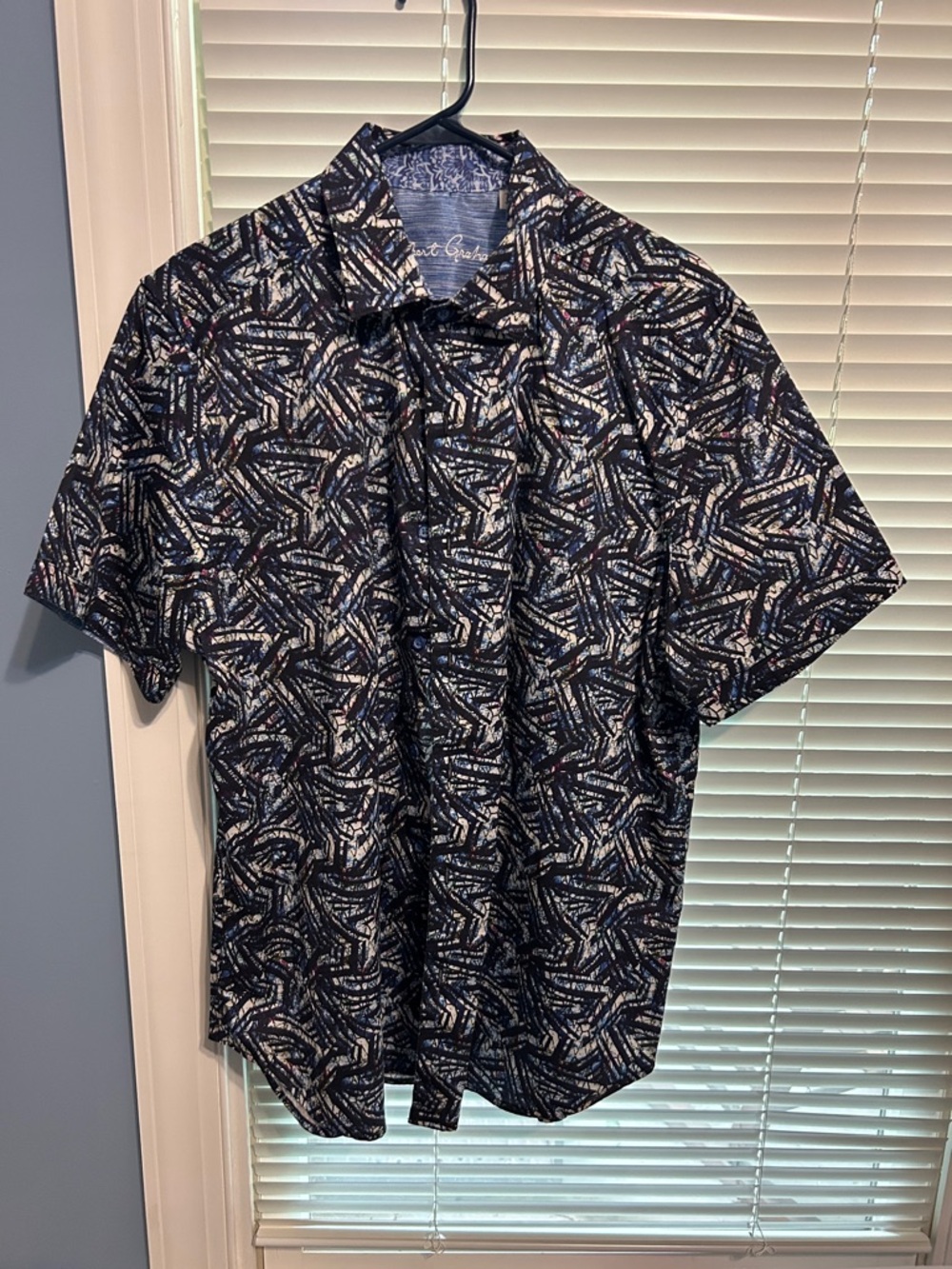 Robert Graham Navy Abstract Starburst Short-Sleeve Button-Up Shirt